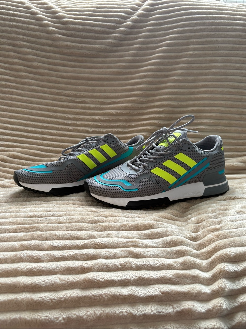 adidas Grey Sneakers with Neon Yellow & Teal Accents